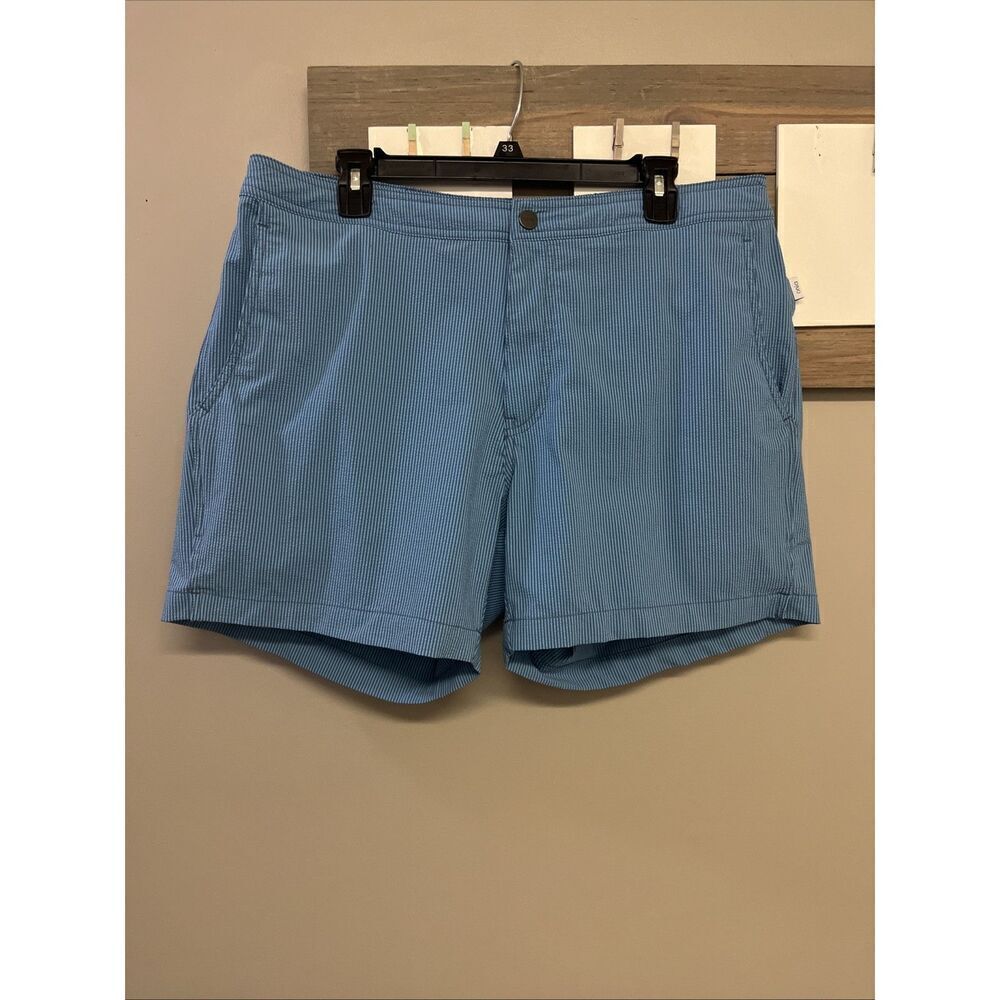 Onia Men's Calder Blue Stripe Nylon Swim Trunks Built-In Underwear Pockets- XL